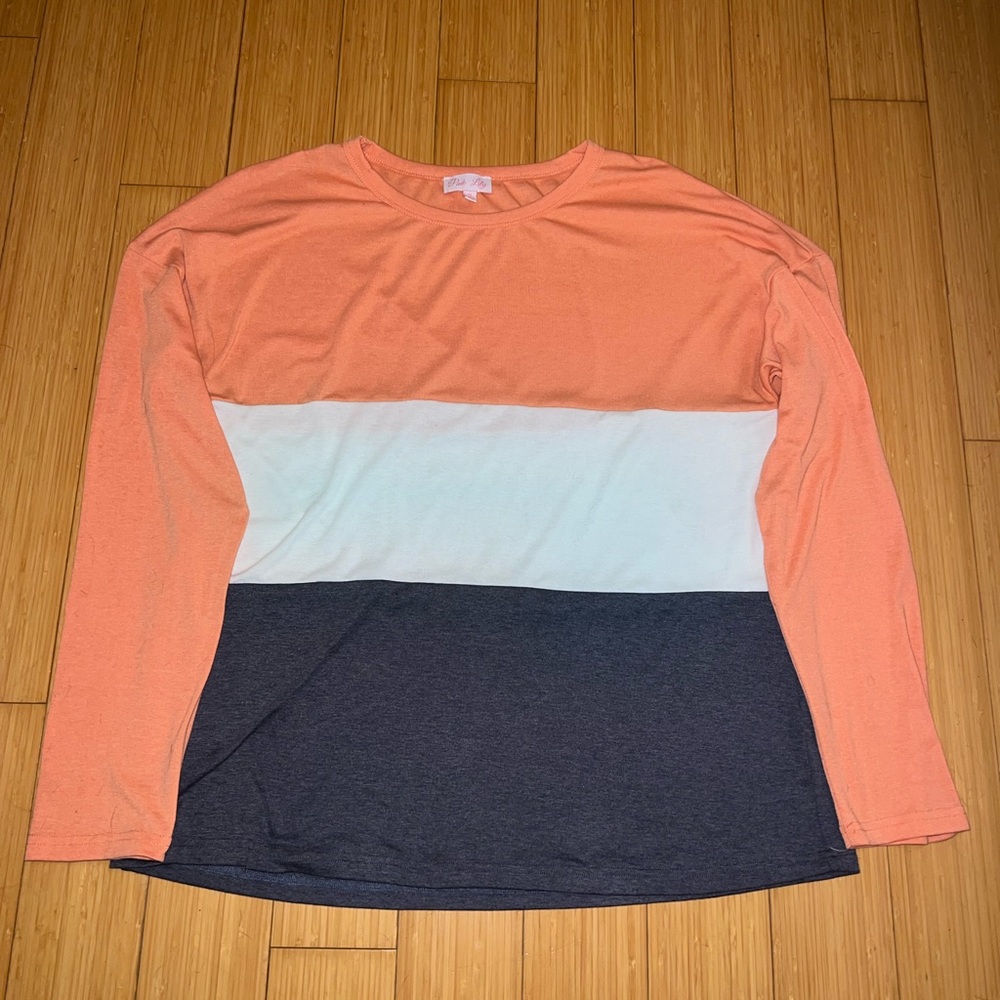 PINK LILY color block long sleeve shirt